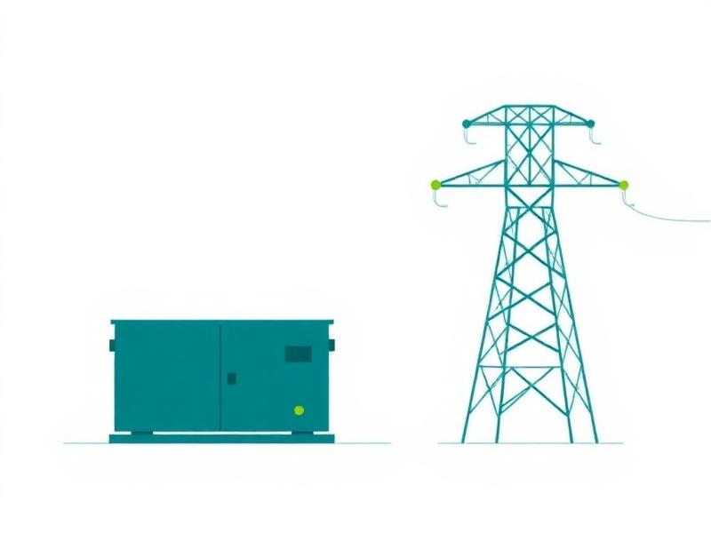 Abstract illustration of an energy storage unit and transmission tower